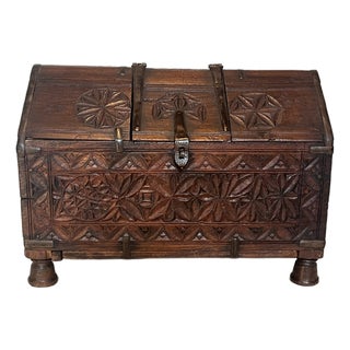 Antique Carved Cedar Dowry Box For Sale