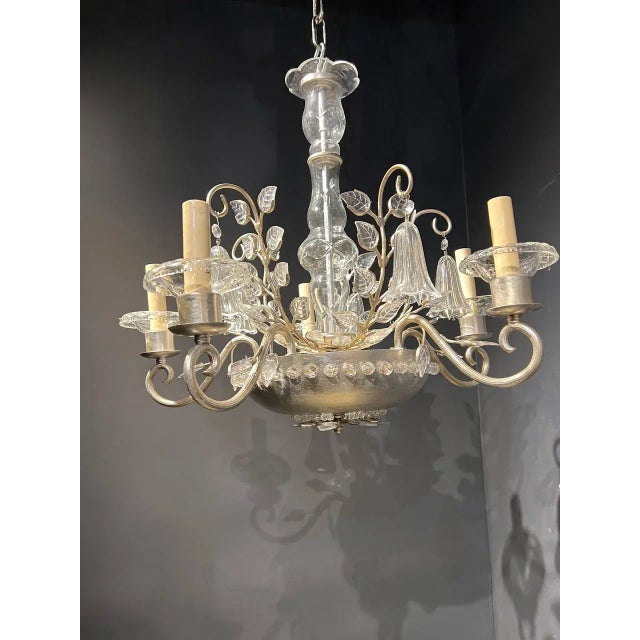 Metal 1930’s French Bagues Silver Leaf Chandelier For Sale - Image 7 of 7