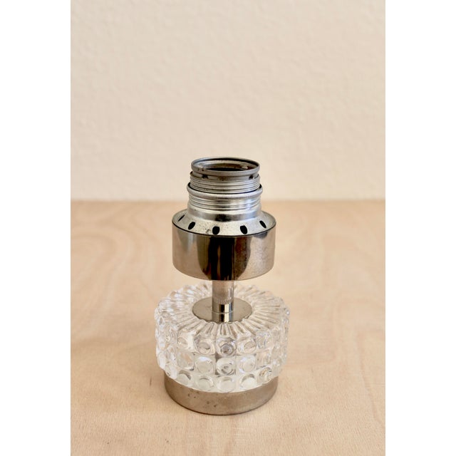 Mid-Century Modern Small Vintage Italian Pressed Glass and Chrome Table Lamps, 1970s, Set of 2 For Sale - Image 3 of 9