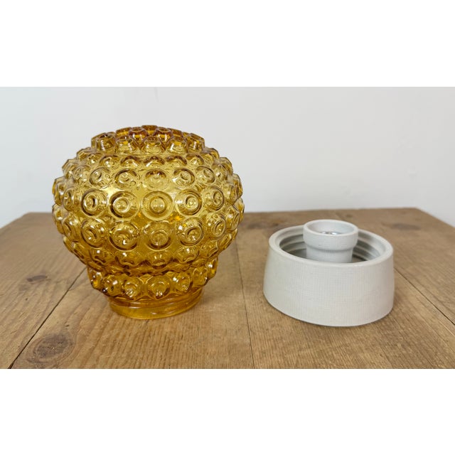 Gold Vintage White Porcelain and Glass Ceiling Light, 1970s For Sale - Image 8 of 14