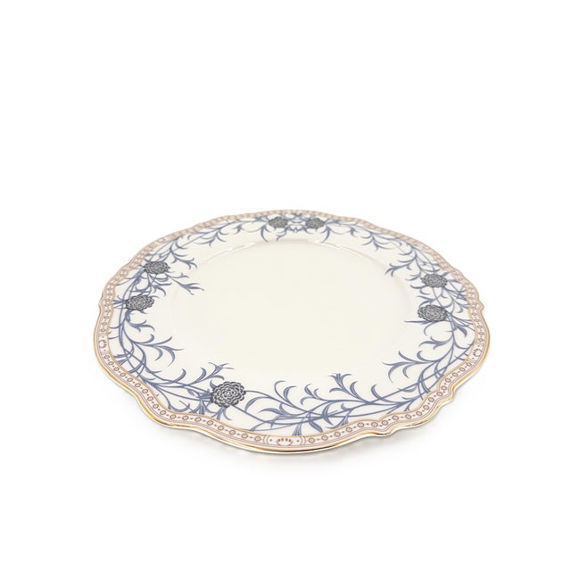 2020s Morris & Co Porcelain Dinner Plates With Blue Floral Border and Scalloped Edges - Set of 4 For Sale - Image 5 of 7