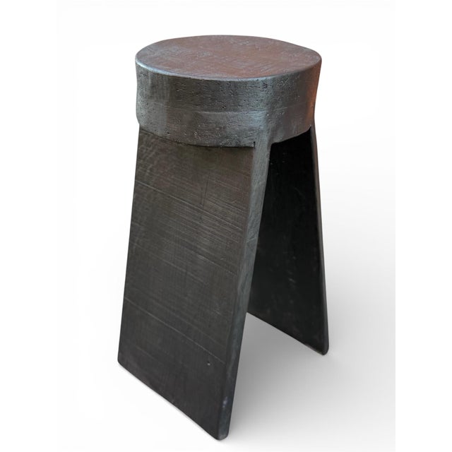 28" - Handcrafted Sculptural Solid Wood "Halo" Ebony Stool For Sale - Image 14 of 16