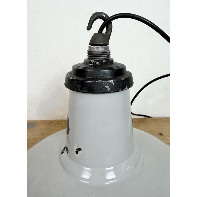 Industrial Grey Enamel Factory Pendant Lamp, 1960s For Sale - Image 13 of 17