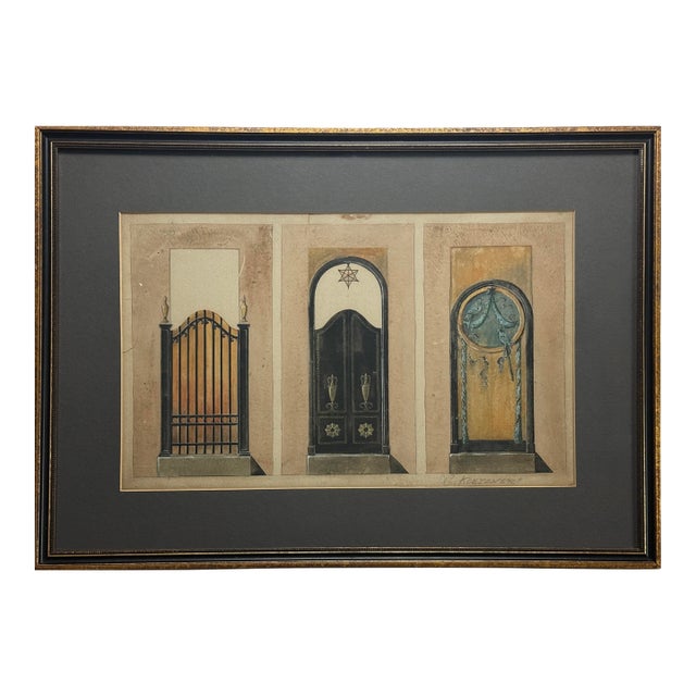Antique French Art Nouveau Architectural Doorway Watercolor Study by C. Koeizner (Framed) For Sale
