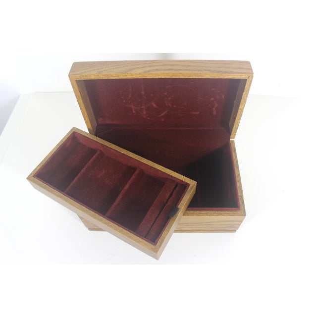 Vintage Oak Wood Jewllery Box Trinket Lidded Box Mens Jewellery Box, Gift Storage Wood Grain Masculine For Sale - Image 4 of 12
