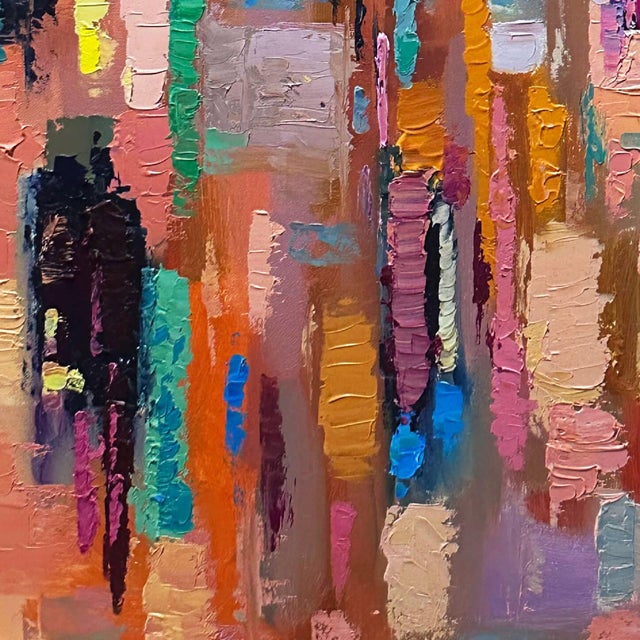 Abstract Patchwork Horizon 3 by Dominic Harman | Oil On Canvas Abstract landscape with vibrant colors. For Sale - Image 3 of 5