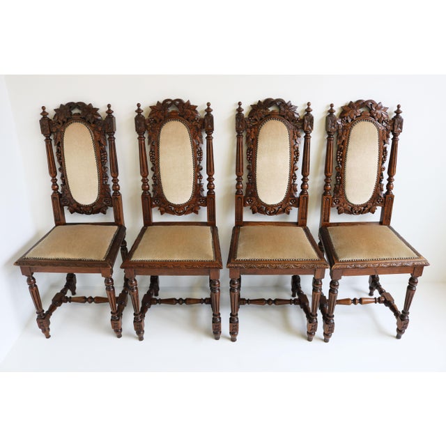 French Renaissance Revival Hunting Style Chairs in Carved Oak Black Forest, 1870s, Set of 4 For Sale - Image 9 of 9