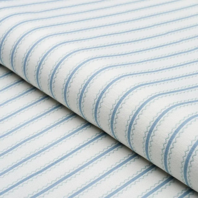 Schumacher SAMPLE - Schumacher X Mark D. Sikes Birdie Ticking Stripe Fabric In China Blue For Sale - Image 4 of 4