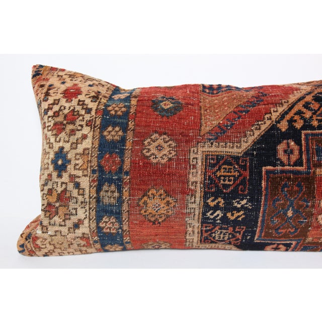 Navy Blue Handwoven Antique Tribal Malatya Kurdish Rug Pillow -16'' X 34'' For Sale - Image 8 of 11