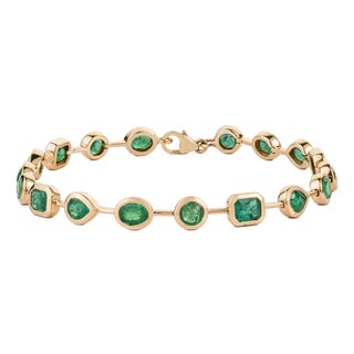 Designer 6.13ct Mixed Cut Bezel Set Emerald Contemporary Bracelet in 14k Gold For Sale