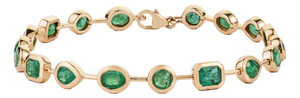 Designer 6.13ct Mixed Cut Bezel Set Emerald Contemporary Bracelet in 14k Gold