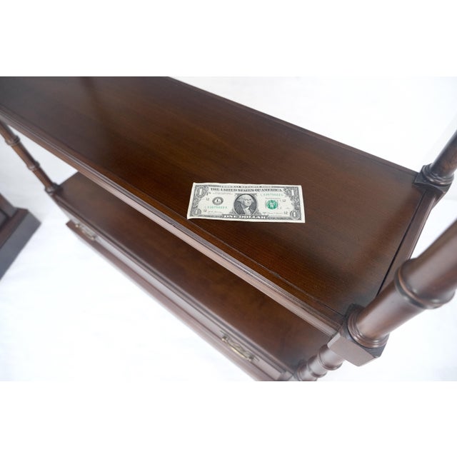 Pair of 6 Tier Faux Bamboo Bottom Drawer Cherry Bookcases Round Ball Finials For Sale - Image 6 of 14