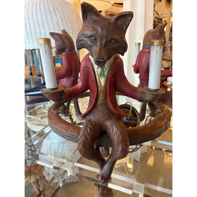 Vintage 1970s Signed Bill Huebbe 3 Fox Chandelier Made in Spain For Sale - Image 9 of 13