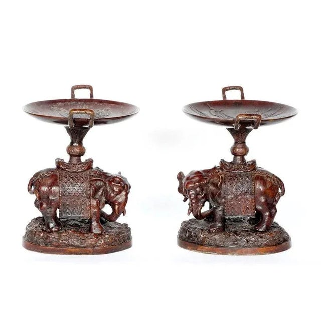 Pair of very nice quality and unusual Elephant Form Patinated Bronze Tazza.