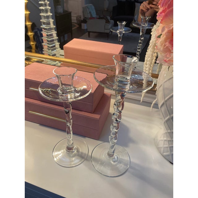 Abigails Twisted Glass Candlesticks- a Pair For Sale - Image 4 of 5
