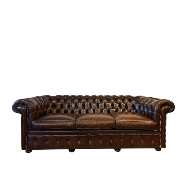 Vintage Brown Leather Chesterfield Sofa For Sale - Image 9 of 9