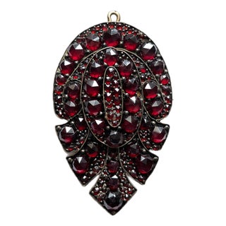 Antique Victorian Bohemian Garnet Double Layer Leaf Brooch Pendant For Sale