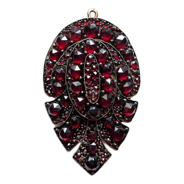 Antique Victorian Bohemian Garnet Double Layer Leaf Brooch Pendant For Sale