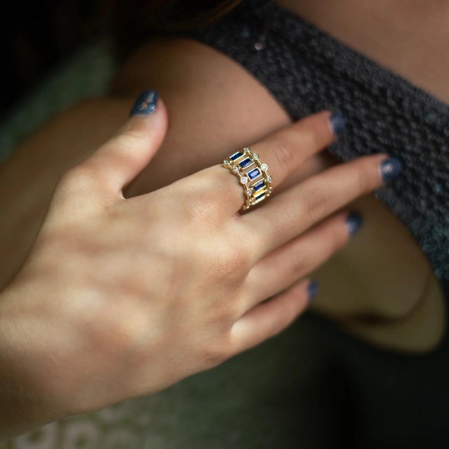 Radiant Majesty Sapphire Gold Adjustable Cuff Ring, Size 8 For Sale - Image 4 of 9