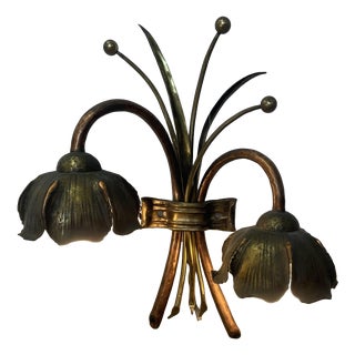 Floral Wall Lamp in Copper and Brass, 1960s For Sale