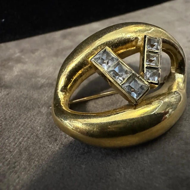 1990s 1990s Brass and Strass Logo Brooch by Valentino For Sale - Image 5 of 7