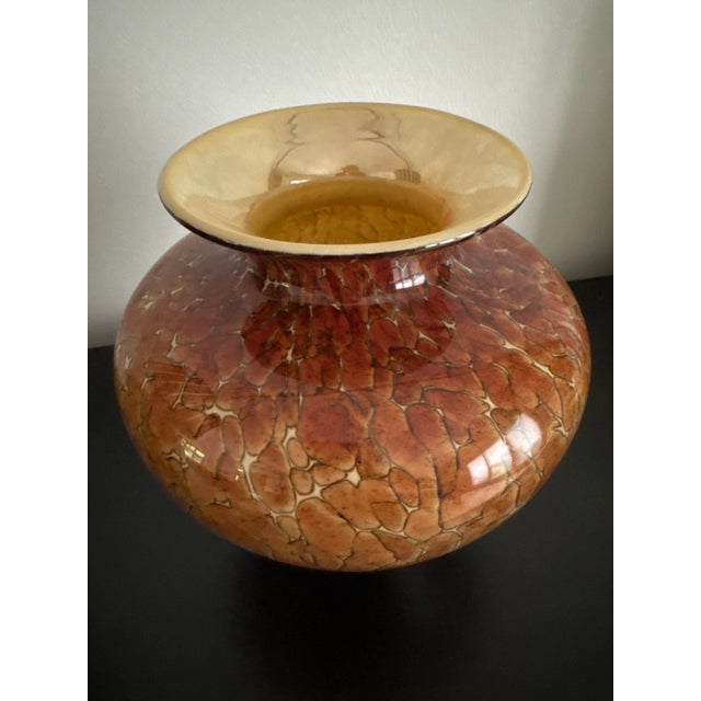 Glass Murano Style Leopard Tortoise Brown and Beige Signed Art Glass Large Vase For Sale - Image 7 of 7