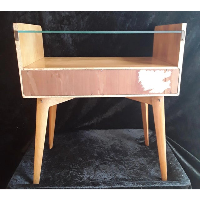 Vintage German Console in Light Walnut with Glass Shelf, 1960s For Sale - Image 9 of 10