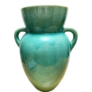 Large Vintage Turquoise Pottery Ceramic Vase For Sale