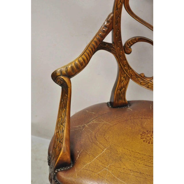 Late 20th Century Theodore Alexander Neoclassical Regency Style Carved Mahogany Leather Arm Chair For Sale In Philadelphia - Image 6 of 12