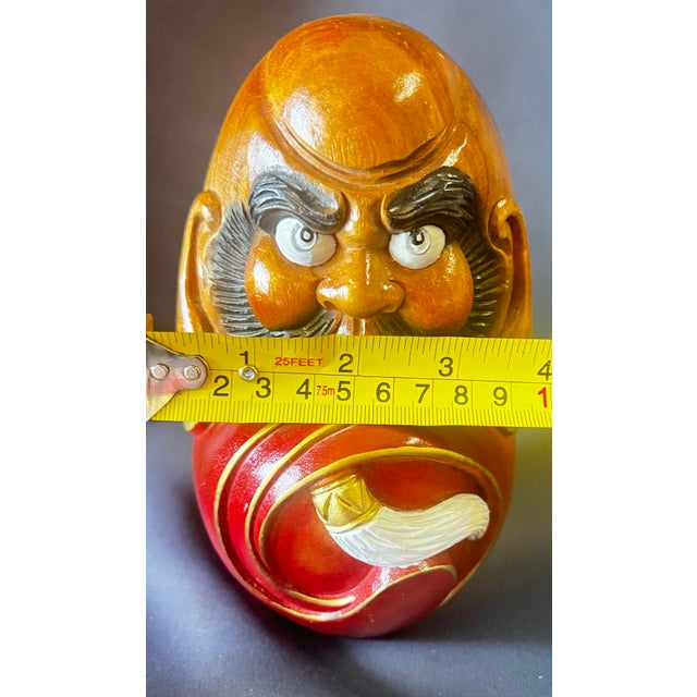 Hand Carved Japanese Daruma Doll Wood 7” Bodhidharma Red Figure For Sale In Portland, OR - Image 6 of 12