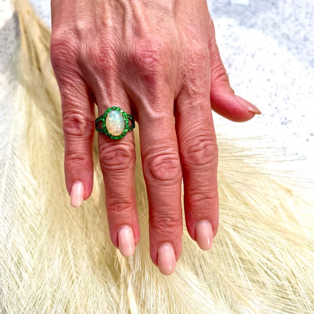 Natural Opal Tsavorite Ring 14k Gold 5.66 TCW Certified, Size 6.5 For Sale - Image 4 of 10