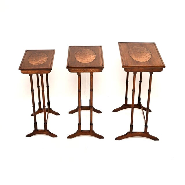 Early 20th Century Antique Edwardian Walnut Nesting Tables, 1900, Set of 3 For Sale - Image 5 of 10