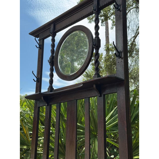 Early 21st Century Antique Barley Twist Hall Tree With Mirror, Storage Bench & Umbrella Stands For Sale - Image 5 of 8