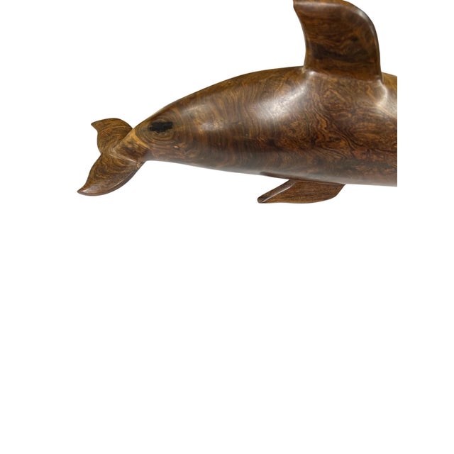 Vintage Coastal Hand Carved Burlwood Dolphin For Sale - Image 6 of 8