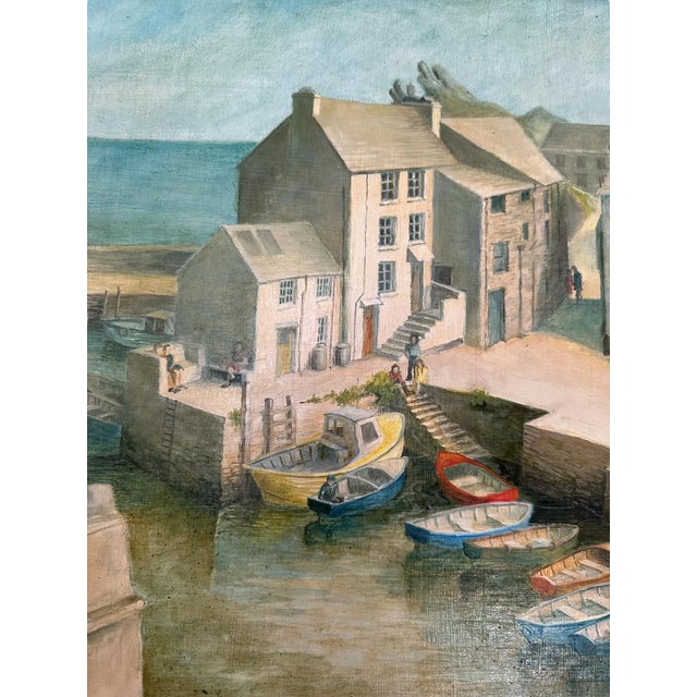 1980s Original Coastal Oil Painting of Polperro, Cornwall Harbor For Sale - Image 10 of 12