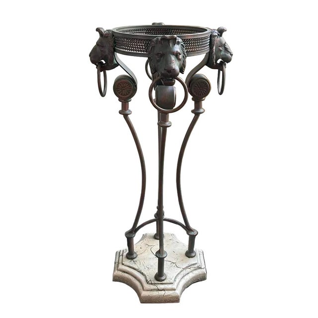 Neoclassical 1960s Pair of Neoclassical Lion-Head Plant Stands With Faux-Marble Base For Sale - Image 3 of 17