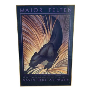 1980s Major Felten Panther Davis Blue Artwork Poster, Framed For Sale