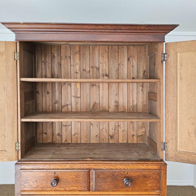 English Antique English Oak Linen Press Cabinet | Circa 1860 For Sale - Image 3 of 12