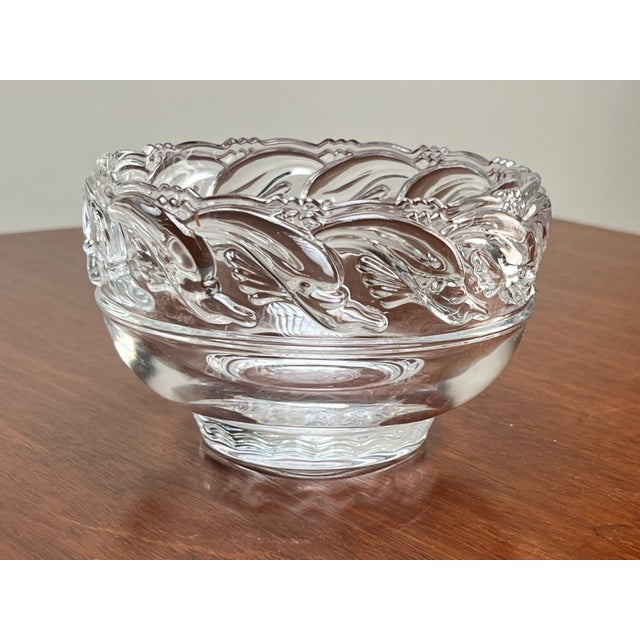 Tiffany and Co. Vintage Tiffany & Co. Mid-Century Modern Crystal Dolphin Pattern Footed Bowl For Sale - Image 4 of 10