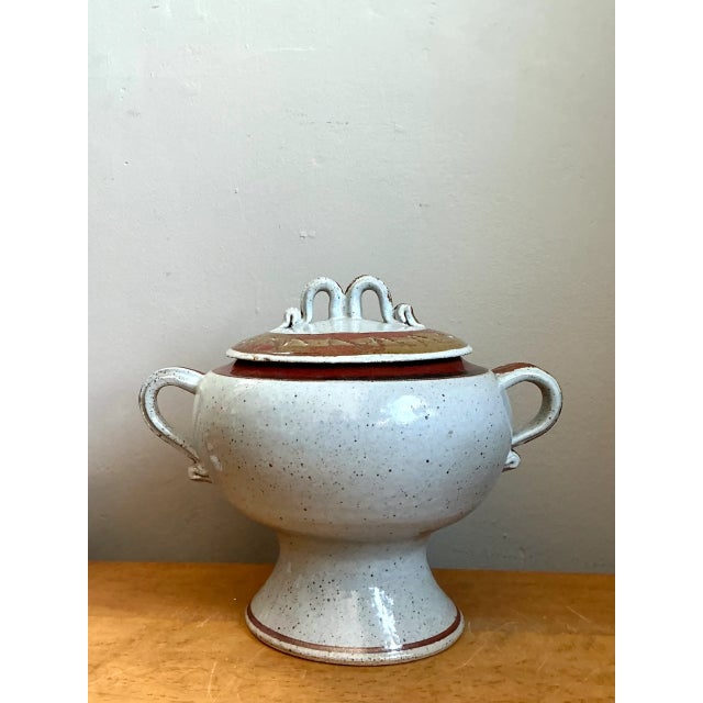 Vintage Speckled Ceramic Footed Tureen For Sale - Image 10 of 12