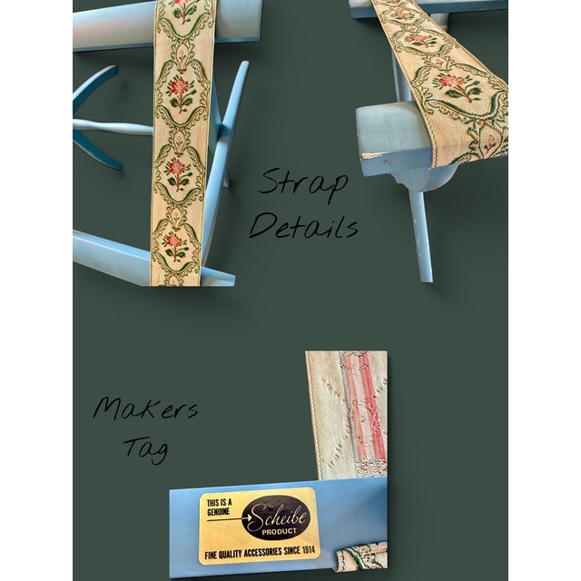 Vintage Scheibe Folding Luggage Rack-Blue Wood-Floral Tapestry-Suitcase Stand For Sale - Image 6 of 11