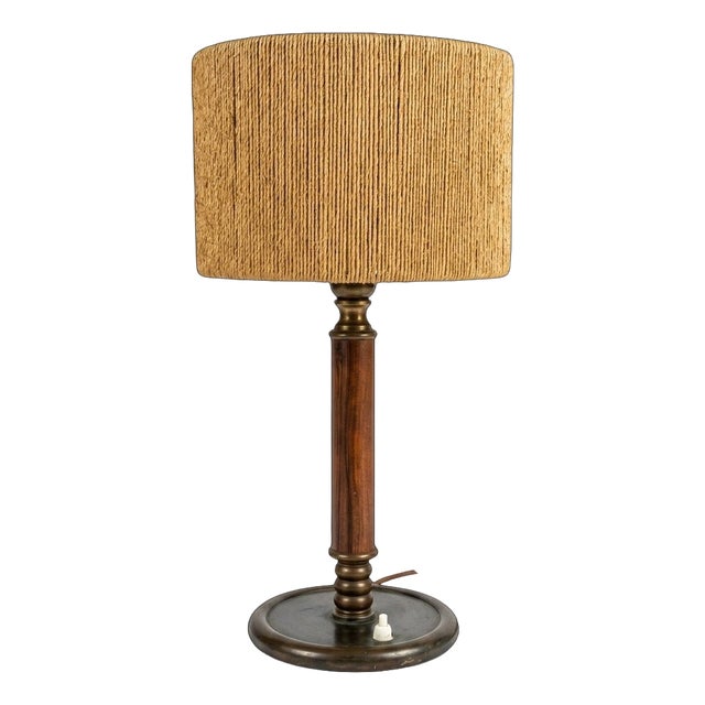 Vintage Danish Table Lamp in Teak, Brass and Rope, 1960s For Sale