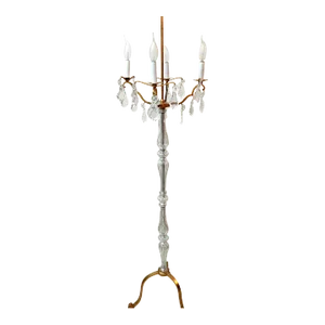 C1900 Antique French Louis XV Style Gilt Bronze W/ Cut Crystal Torchiere/ Floor Lamp Signed by Baccarat France