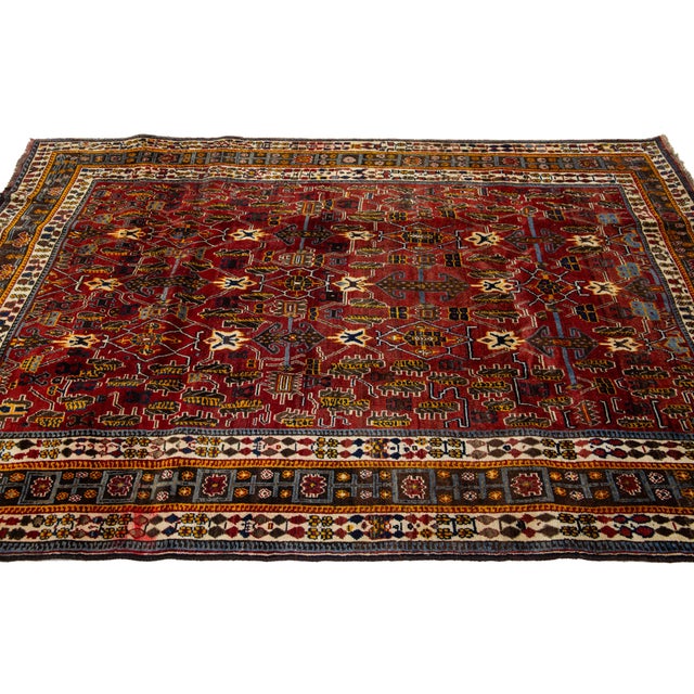 Textile 5 X 8 Vintage Shiraz Persian Wool Rug Handmade in Burgundy Red For Sale - Image 7 of 9