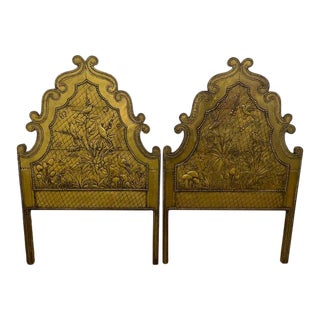1970s French Style Repousse Brass Twin Headboards - a Pair For Sale