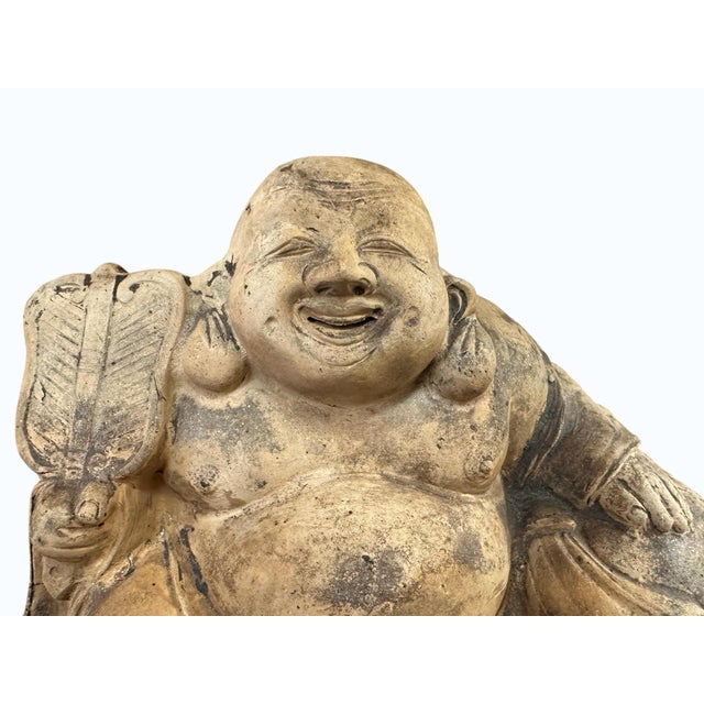 Late 19th Century Earthenware Japanese Hotei, Laughing Buddha, Meiji Period (1868-1912) For Sale - Image 5 of 9