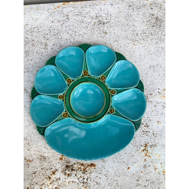 Minton 19th Century Majolica Aqua Oyster Plate Minton For Sale - Image 4 of 8
