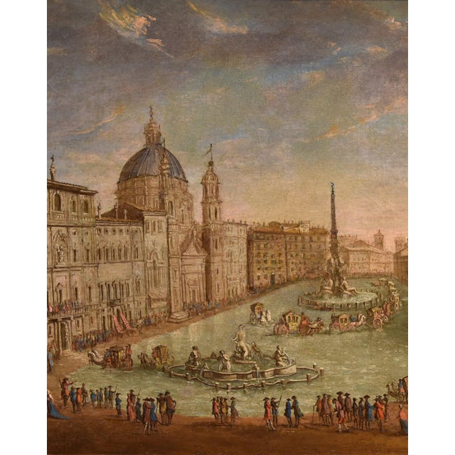 Rococo After Giovanni Giacomo Van Lint, View of Rome with Piazza Navona Landscape, 1770, Oil on Canvas, Framed For Sale - Image 3 of 9