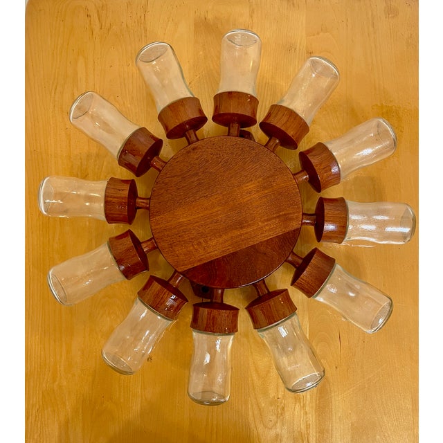 Midcentury Digsmed Danish Teak Spice Rack Wheel With 12 Glass Jars Chairish