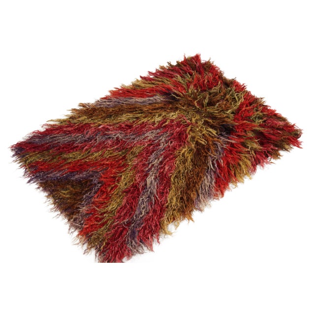 Tribal Hand-Knotted Vintage Turkish Tulu Rug in Red and Brown, Shag Pile For Sale - Image 3 of 6